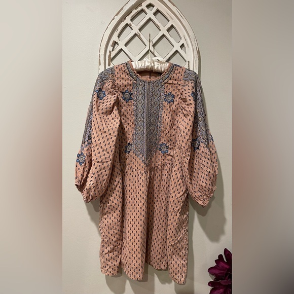 Anthropologie 100% Cotton Embroidered Tunic Mini Dress In Peach Size M - Picture 4 of 16